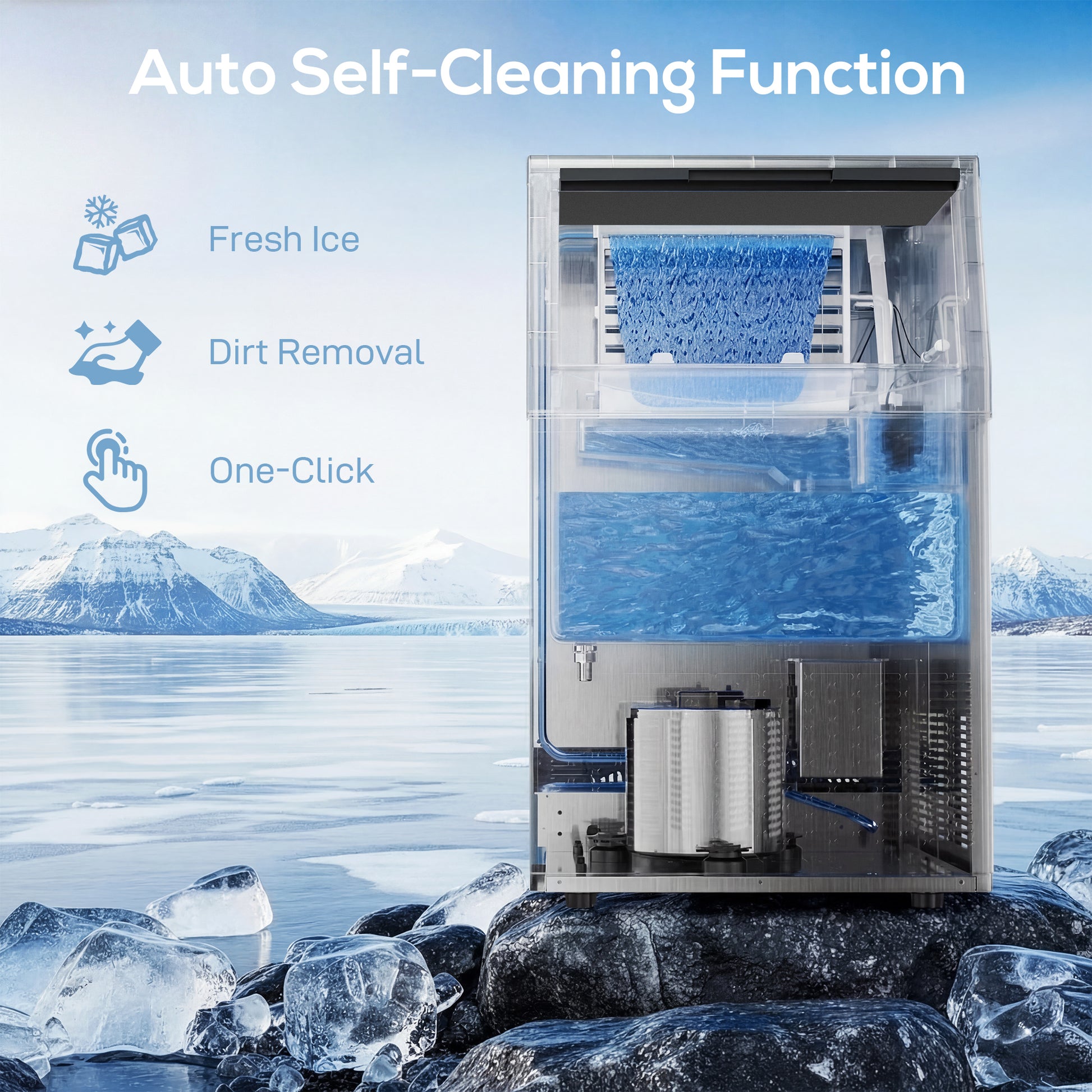 HOMCOM Commercial Ice Maker Machine, 45kg/24H Stainless Steel Under Counter or Freestanding Ice Machine, Silver