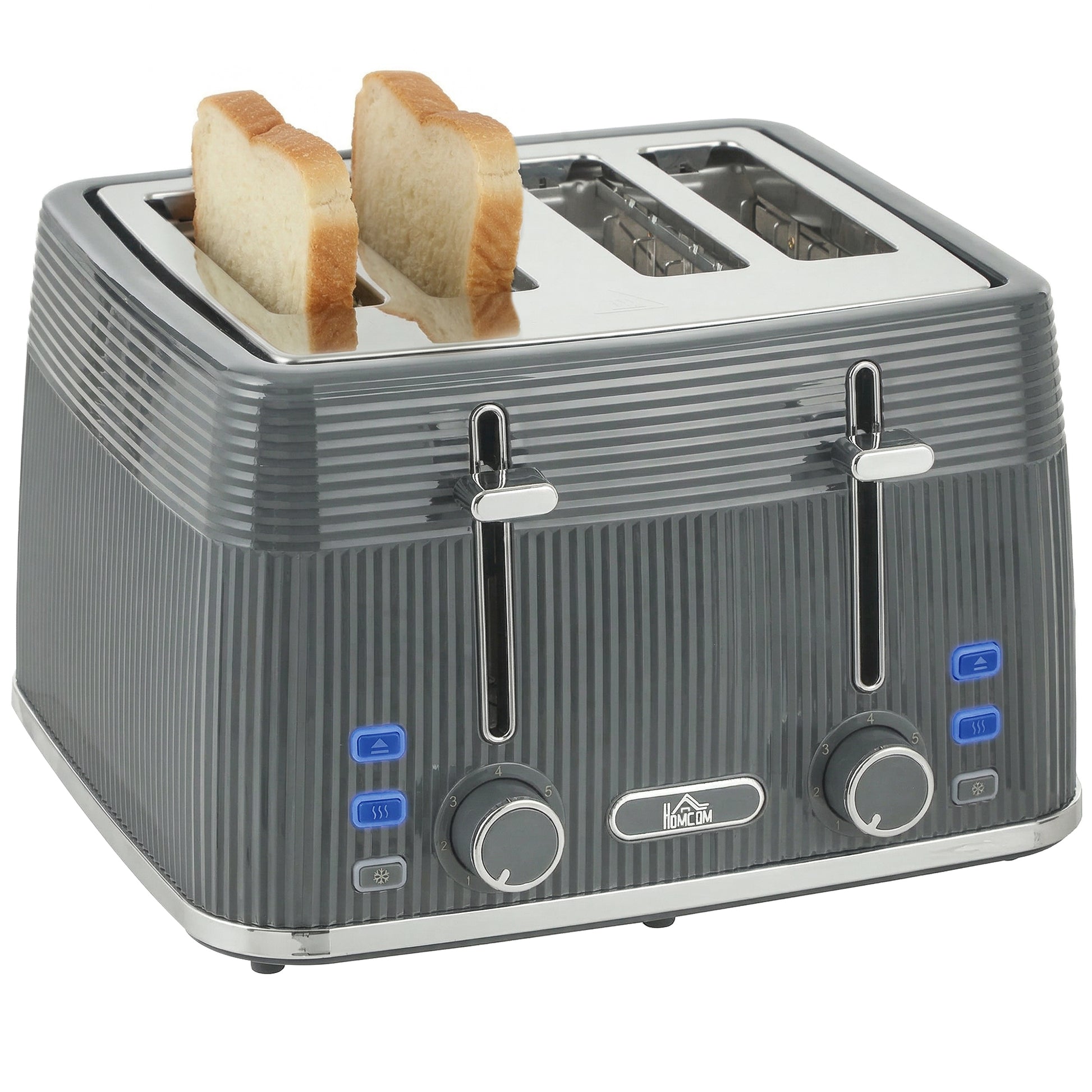 HOMCOM 4 Slice Toaster with 7 Browning Levels, Bread Toaster with Removable Crumb Tray, Grey