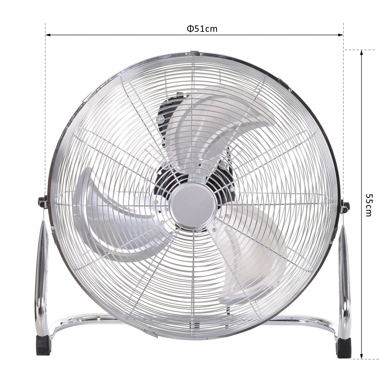 HOMCOM 18" Chrome Metal Floor Fan with Tilting, High Velocity, 3 Speed, Portable Gym Fan for Home Office, Silver