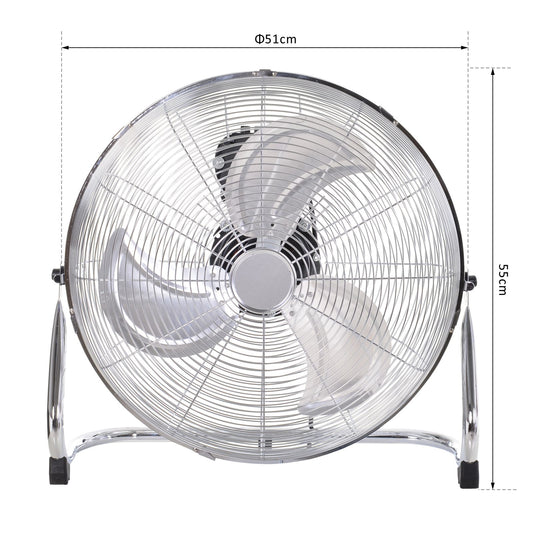 HOMCOM 18" Chrome Metal Floor Fan with Tilting, High Velocity, 3 Speed, Portable Gym Fan for Home Office, Silver