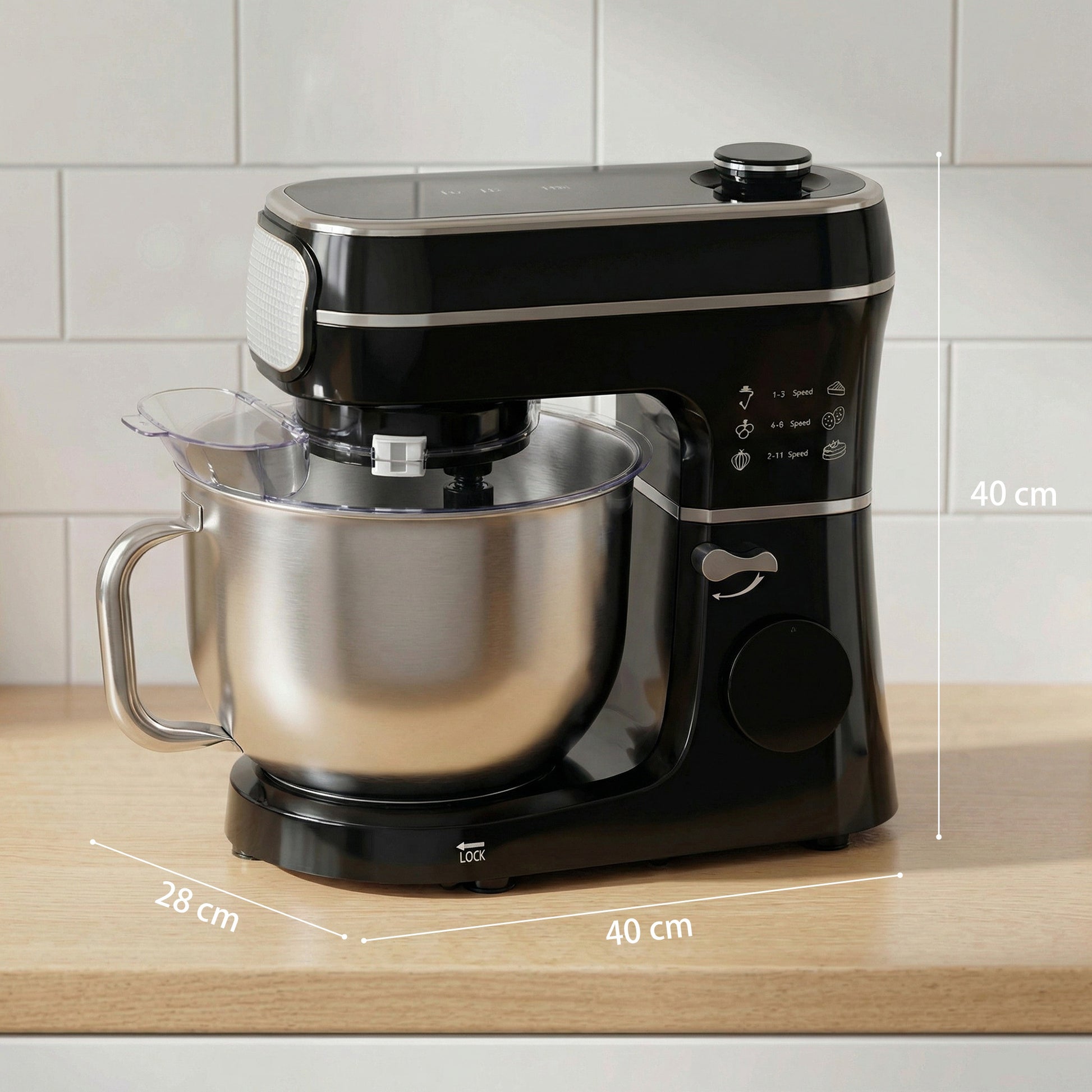 HOMCOM Stand Mixer, 6L 1400W Tilt-Head Food Mixer with 11 Speeds, Pulse & Fermentation Function, LED Display, Black