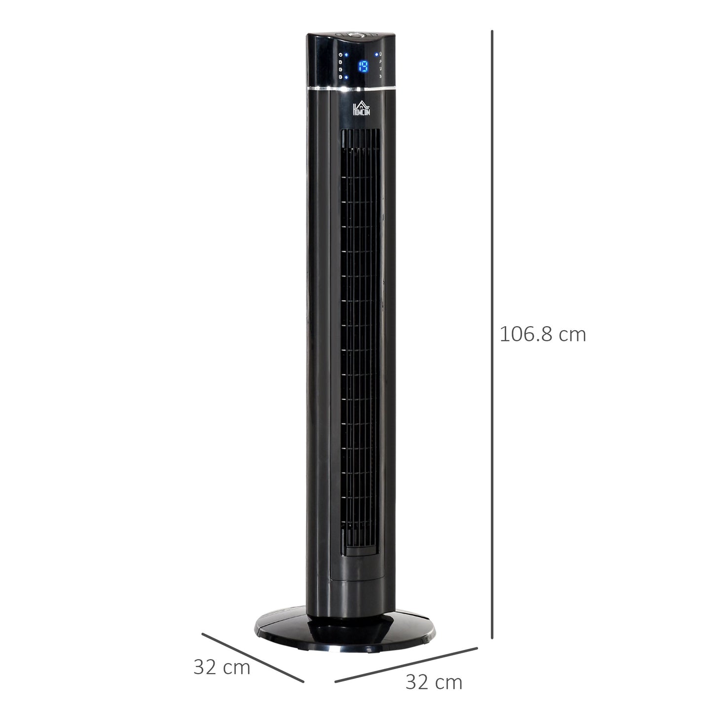 HOMCOM Anion Tower Fan for Bedroom, 42 inch, 6 m/s Powerful Velocity, Standing Floor Fan with 60° Oscillating, 3 Modes, 3 Speeds, 8 Hour Timer, LED Display, Remote Control, Black