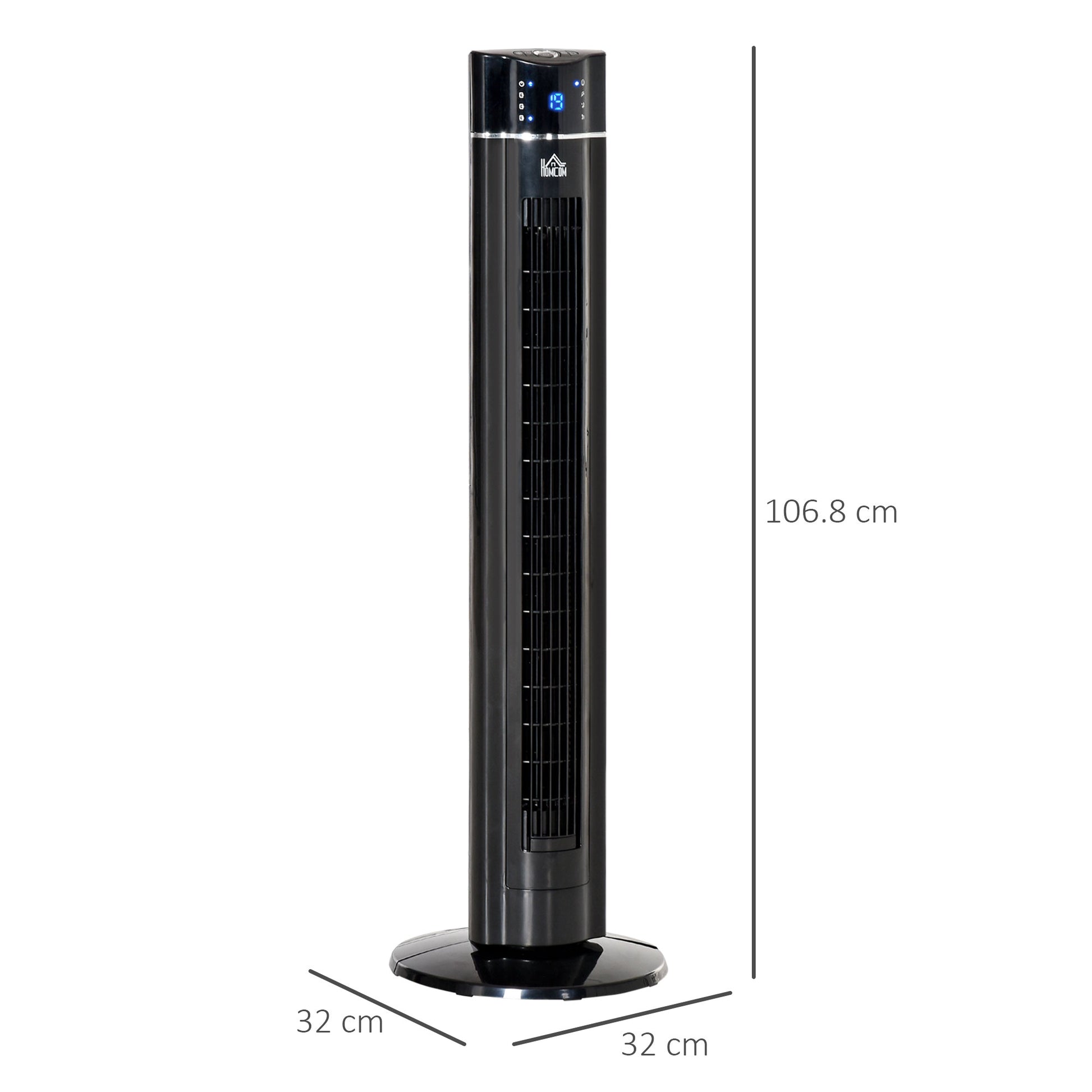 HOMCOM Anion Tower Fan for Bedroom, 42 inch, 6 m/s Powerful Velocity, Standing Floor Fan with 60° Oscillating, 3 Modes, 3 Speeds, 8 Hour Timer, LED Display, Remote Control, Black