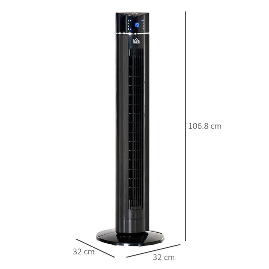 HOMCOM Anion Tower Fan for Bedroom, 42 inch, 6 m/s Powerful Velocity, Standing Floor Fan with 60° Oscillating, 3 Modes, 3 Speeds, 8 Hour Timer, LED Display, Remote Control, Black
