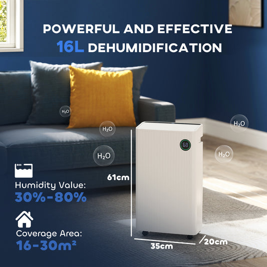 HOMCOM 5500mL Portable Dehumidifier with Air Purifier, UVC, Ioniser, 24H Timer, 5 Modes, 16L/Day, for Home Laundry, White