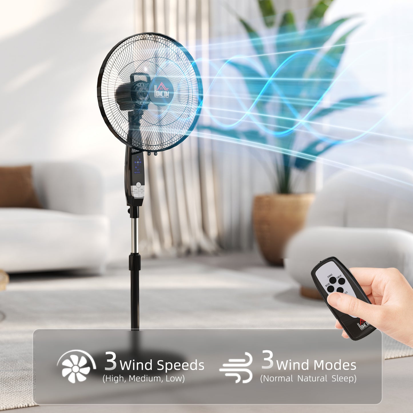 HOMCOM 40 cm Pedestal Standing Floor Fan, Oscillation Cooling Fan with Remote Control, Black