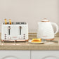 HOMCOM Kettle and Toaster Sets, 3000W 1.7L Rapid Boil Kettle & 4 Slice Toaster with 7 Browning Controls, Defrost, Reheat and Crumb Tray, UK Otter thermostat, Cream White