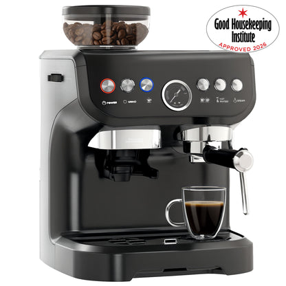 HOMCOM 15 Bar Coffee Machine with Adjustable Grind, Steamer and Accessories, Good Housekeeping Institute Approved, Black
