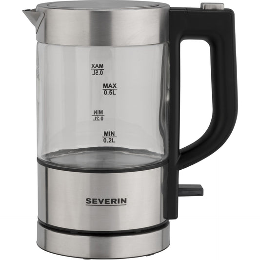 Severin WK 3472 Mini Glass Electric Kettle 0.5L 1100W BPA Free Silver