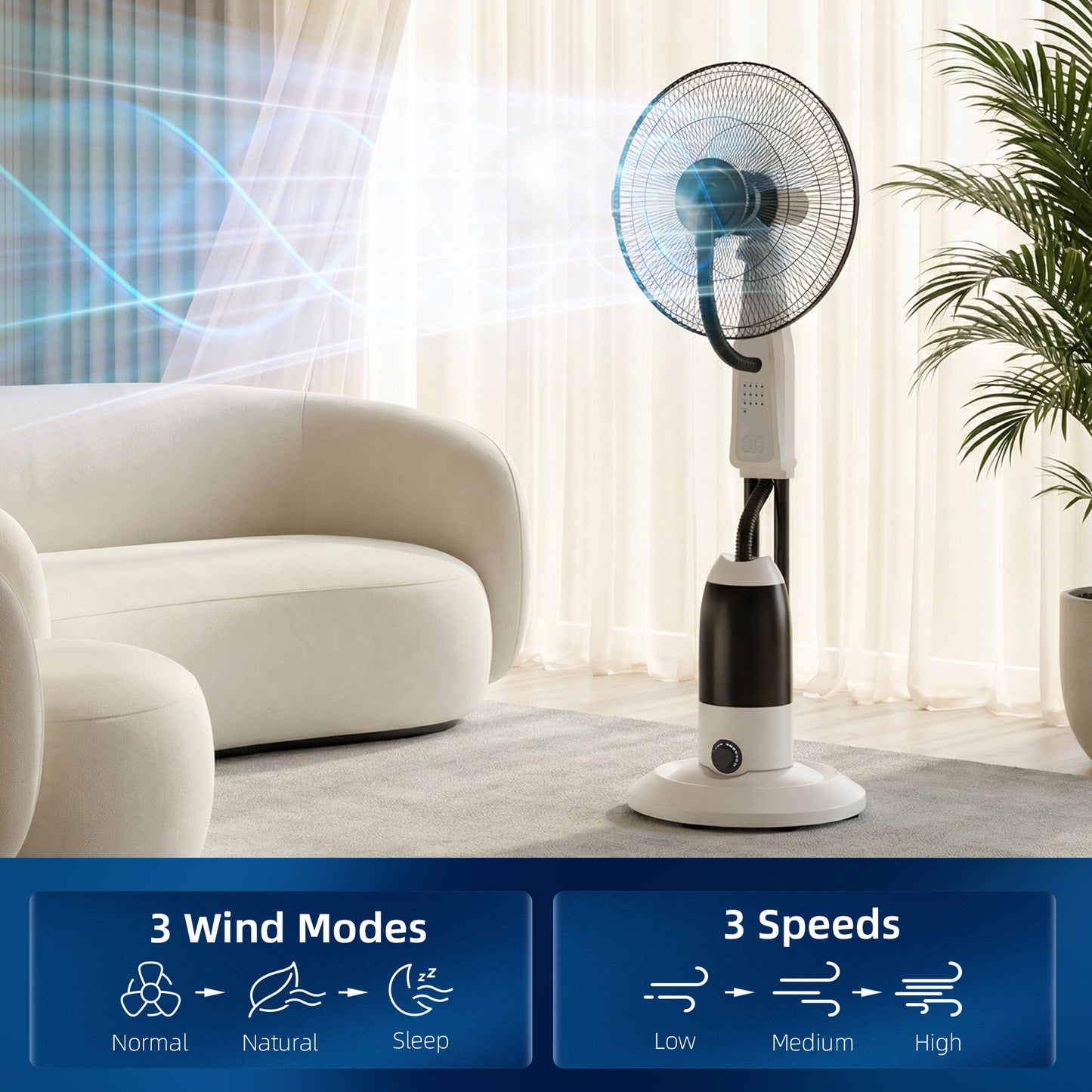 HOMCOM Pedestal Fan with Water Mist Spray 3 Speeds 2.8L Water Tank, White