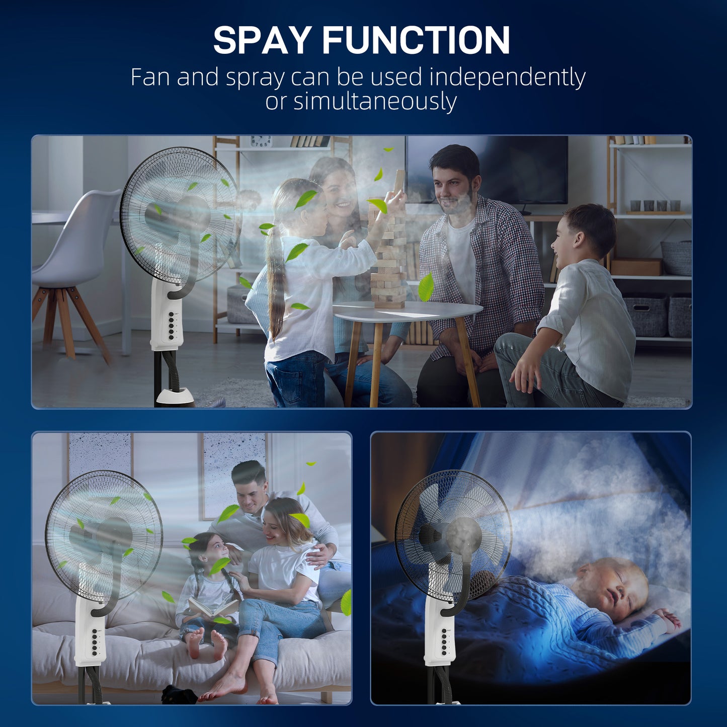HOMCOM Spray Misting Fan, Floor Fan with Water Mist Spray, 70° Oscillation, Tilt Head, 3 Speeds, 2.8L Water Tank, White