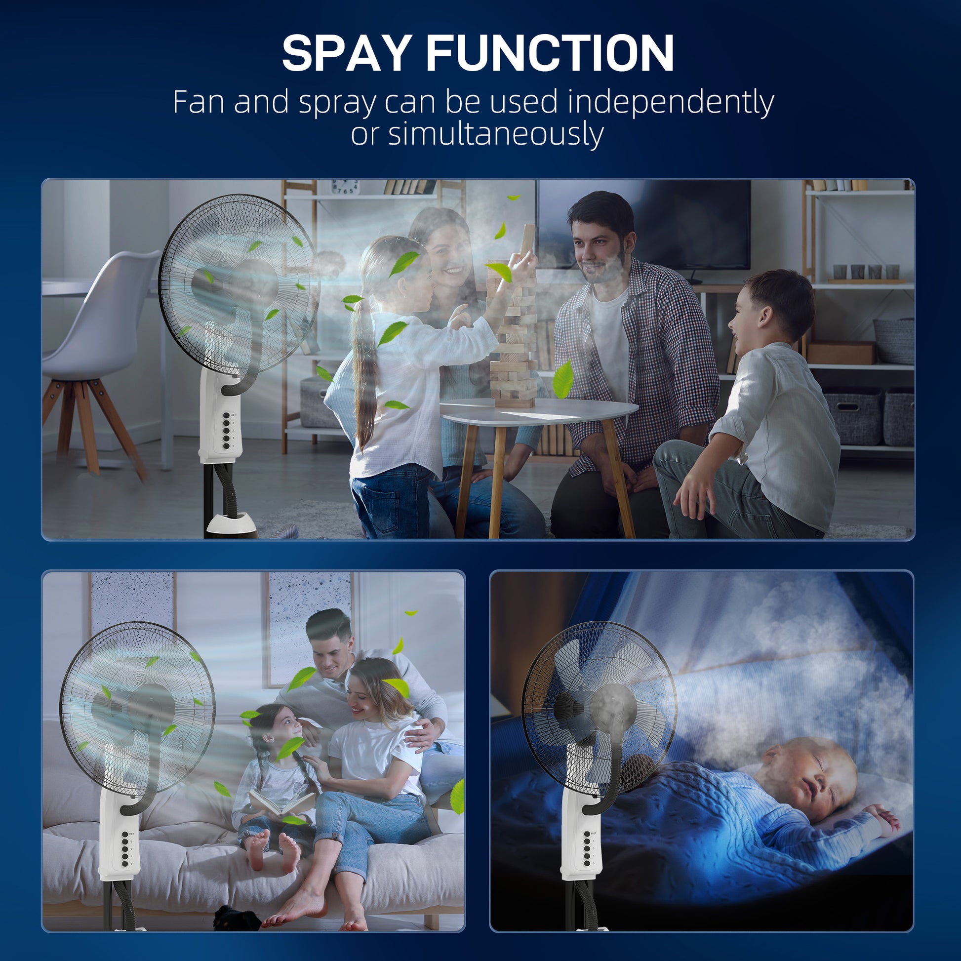HOMCOM Spray Misting Fan, Floor Fan with Water Mist Spray, 70° Oscillation, Tilt Head, 3 Speeds, 2.8L Water Tank, White