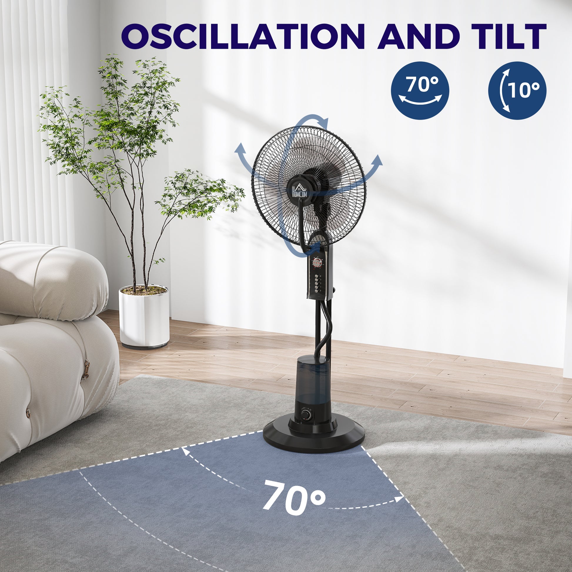 HOMCOM Pedestal Fan with Water Mist Spray, Spray Misting Fan with 70° Oscillation, Tilt Head, 3 Speeds, 3 Modes, Adjustable Mist, 3.2L Water Tank, for Home, 120 cm