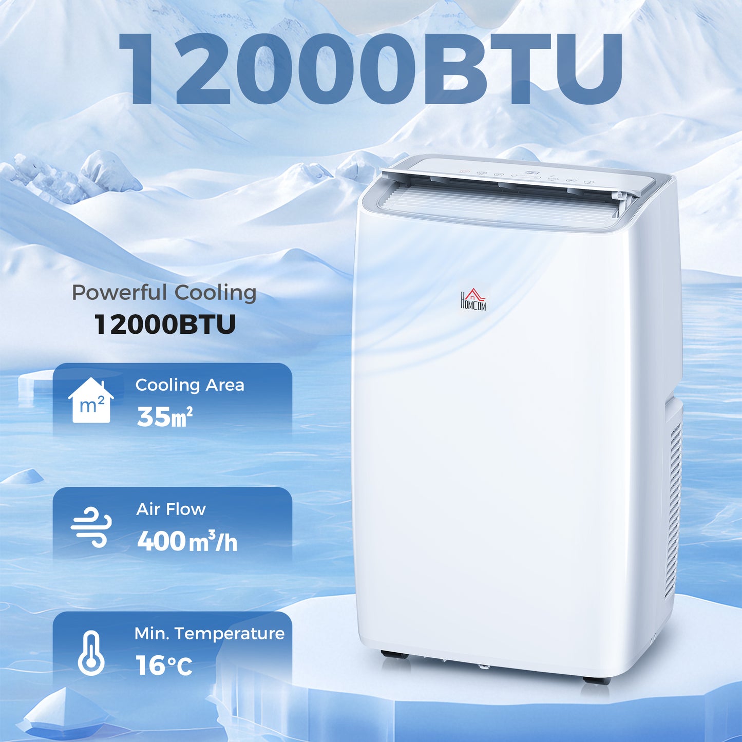 HOMCOM Portable Air Conditioner 12000 BTU BTU, 4-in-1 Air Conditioning Unit, Dehumidifier, Cooling, Fan, Child Lock, 35 m²