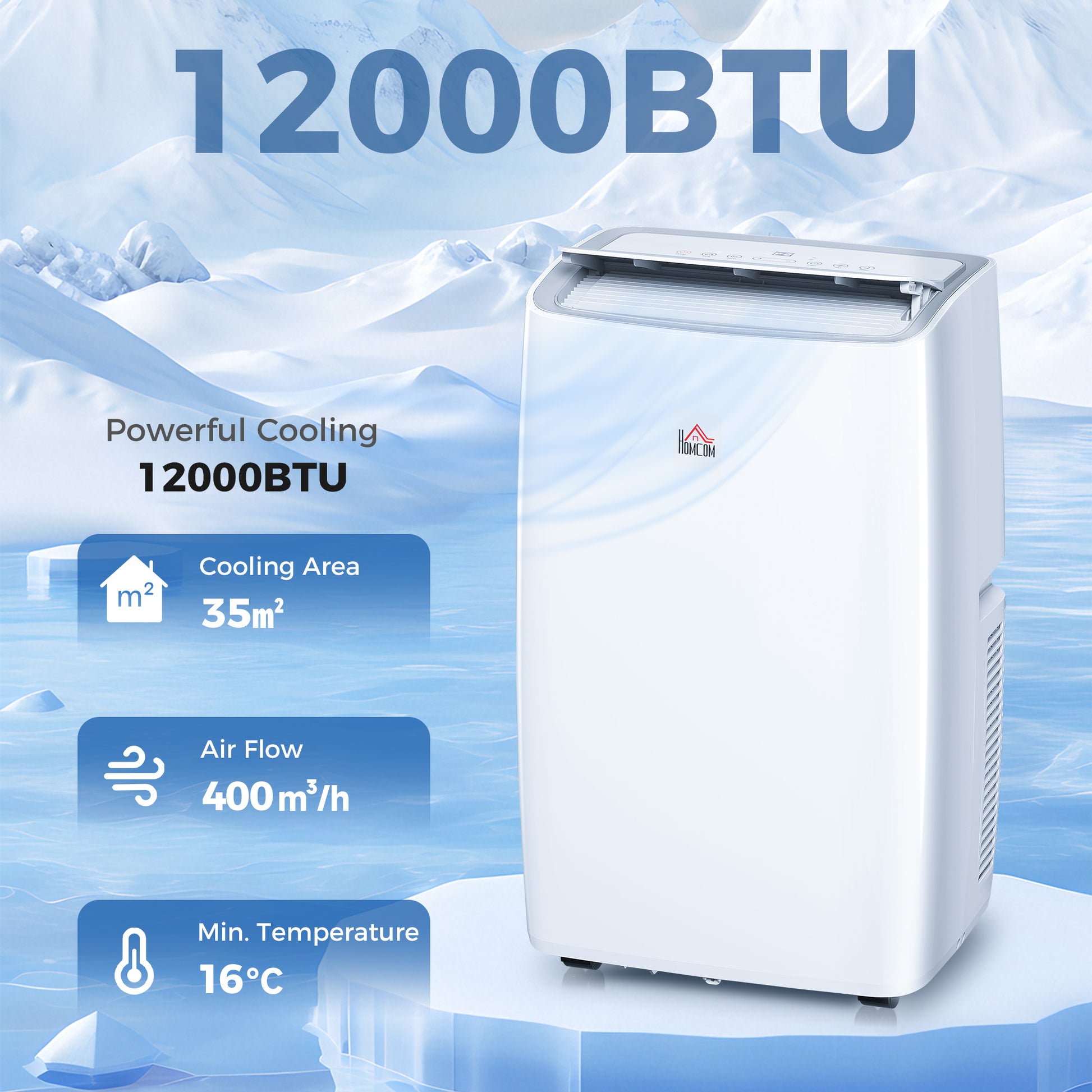 HOMCOM Portable Air Conditioner 12000 BTU BTU, 4-in-1 Air Conditioning Unit, Dehumidifier, Cooling, Fan, Child Lock, 35 m²