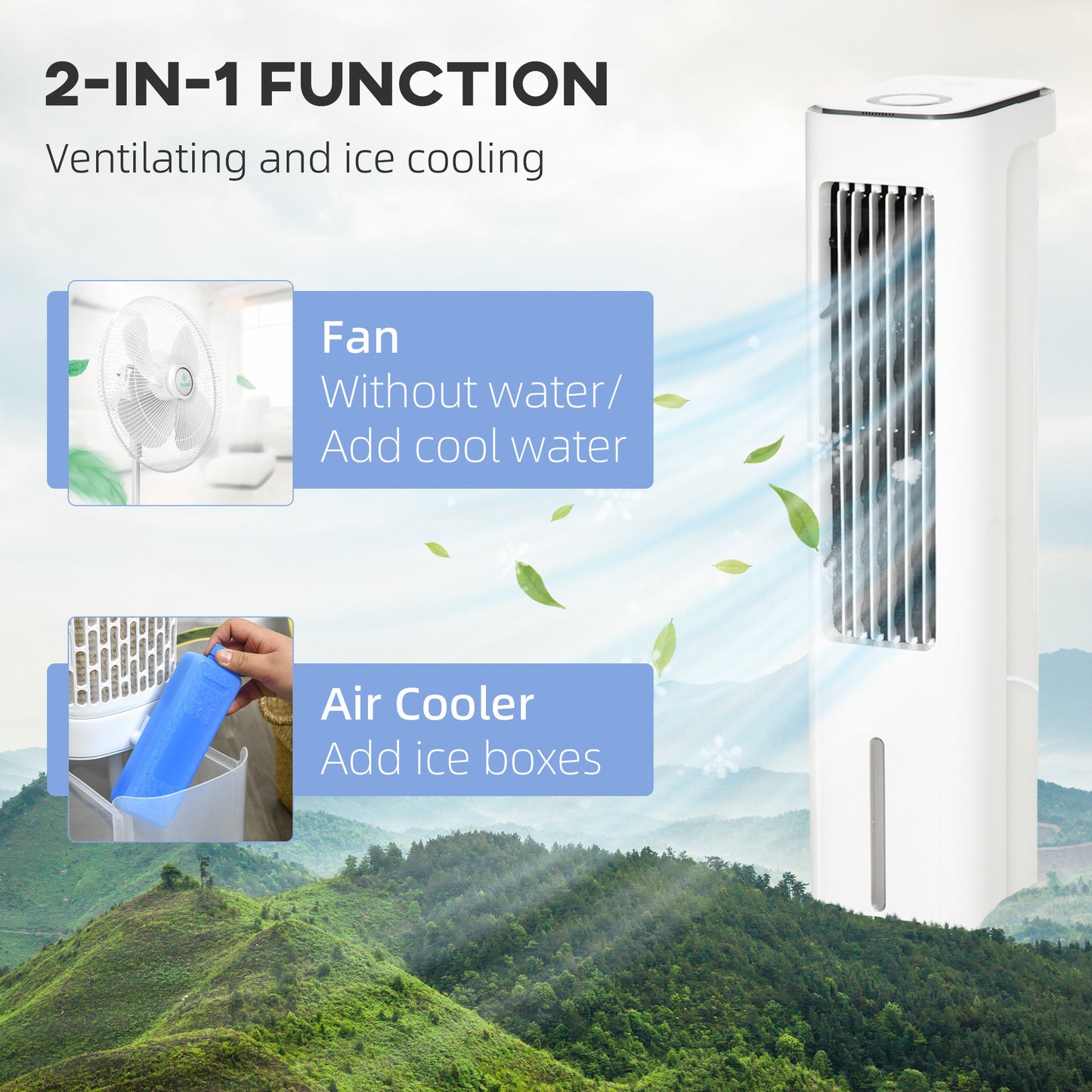 HOMCOM Evaporative Air Cooler, 5L Water Tank Oscillating Ice Cooling Fan with 3 Modes, 3 Speeds, Remote Control, Timer, and Oscillation, White