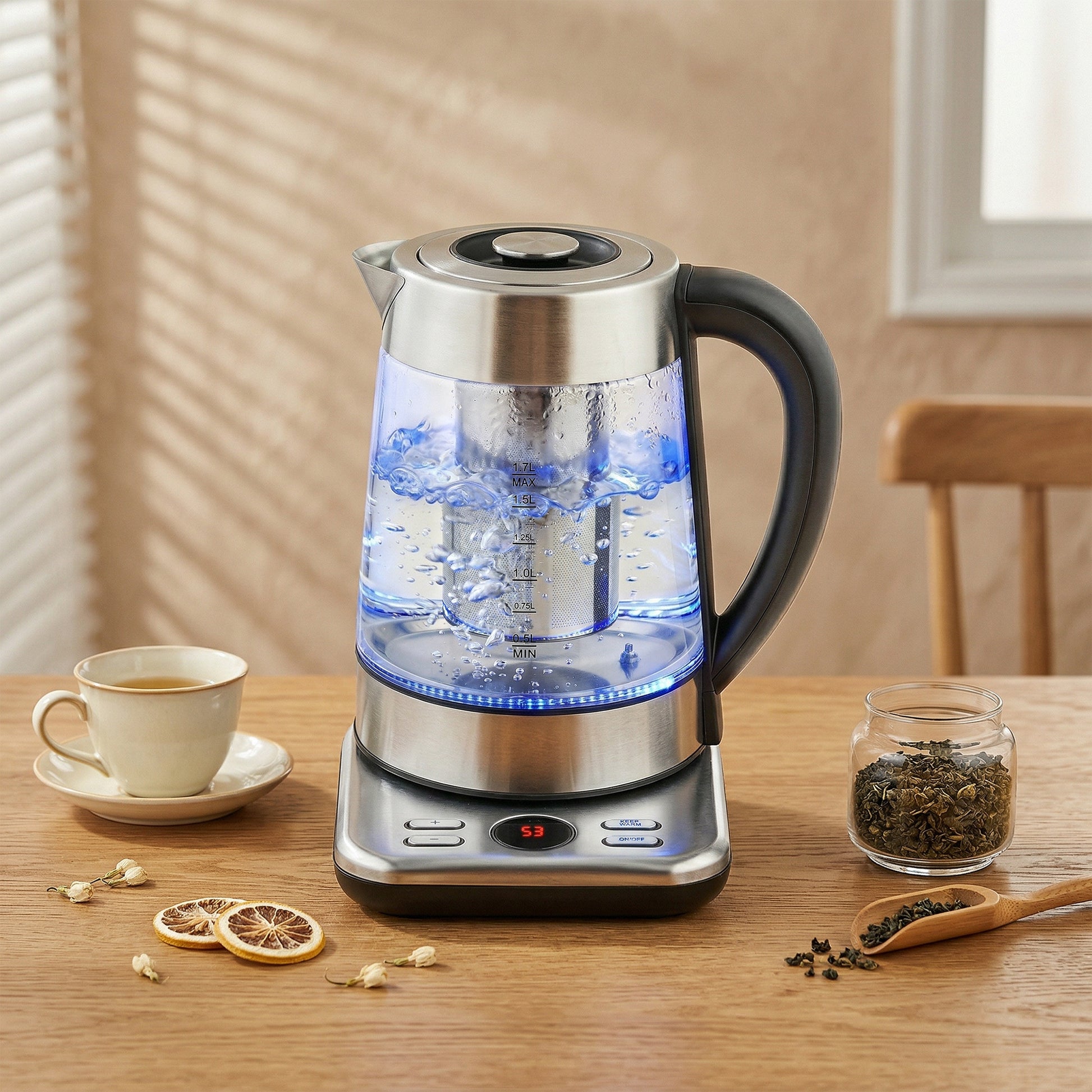 HOMCOM Electric Kettle, 1.7L Fast Boil 3KW Water Kettle with UK Strix Thermostat, Tea Infuser, Keep Warm Function