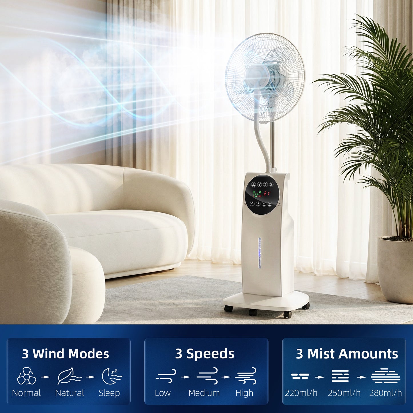 HOMCOM 135cm Pedestal Fan with Water Mist Spray Humidifying Misting Fan, White