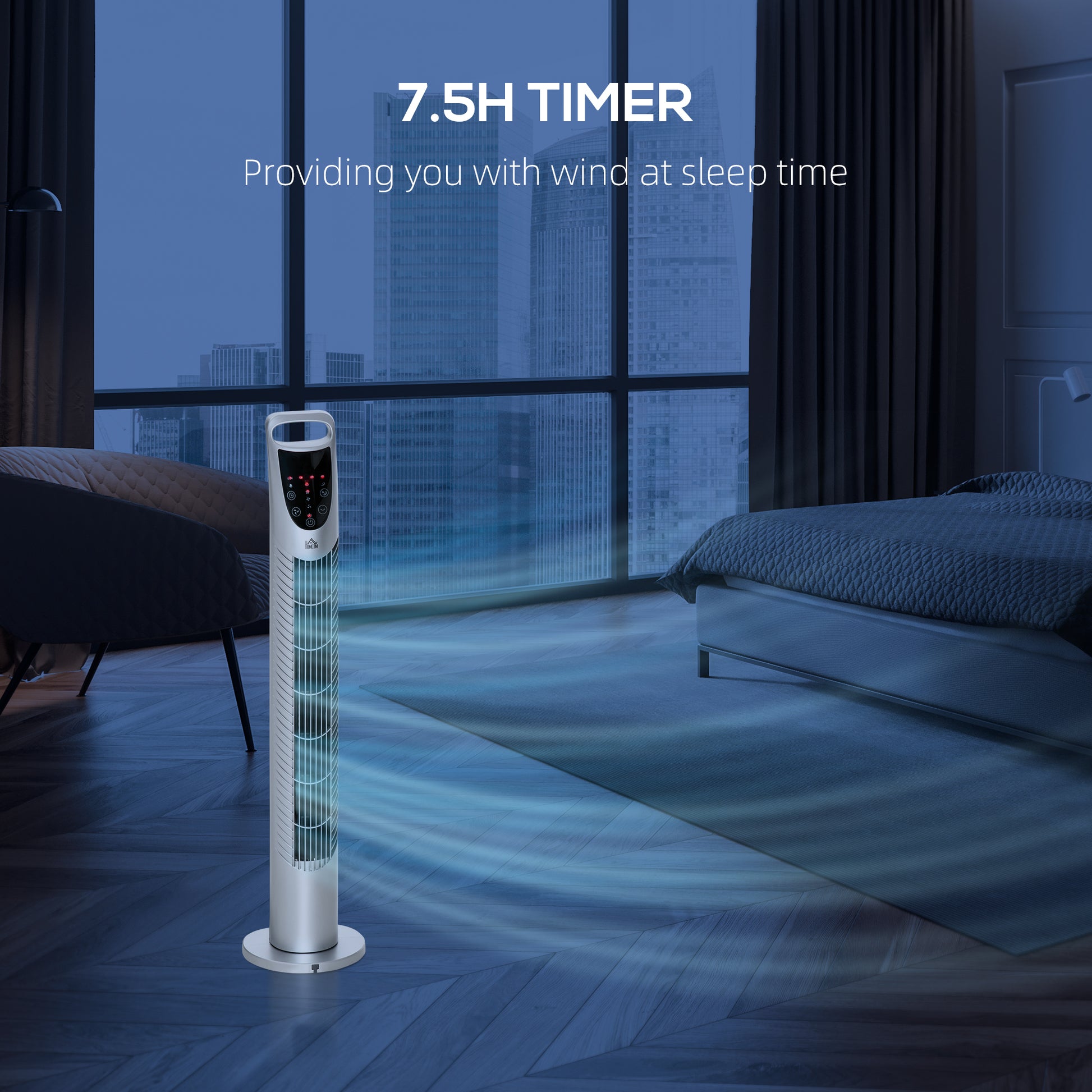 HOMCOM 31 Inch Bladeless Oscillating Tower Fan with 70° Oscillation, Remote Control, 7.5H Timer, 3 Speed 3 Modes, Electric Floor Standing Cooling Fan for Home Bedroom Office, Silver