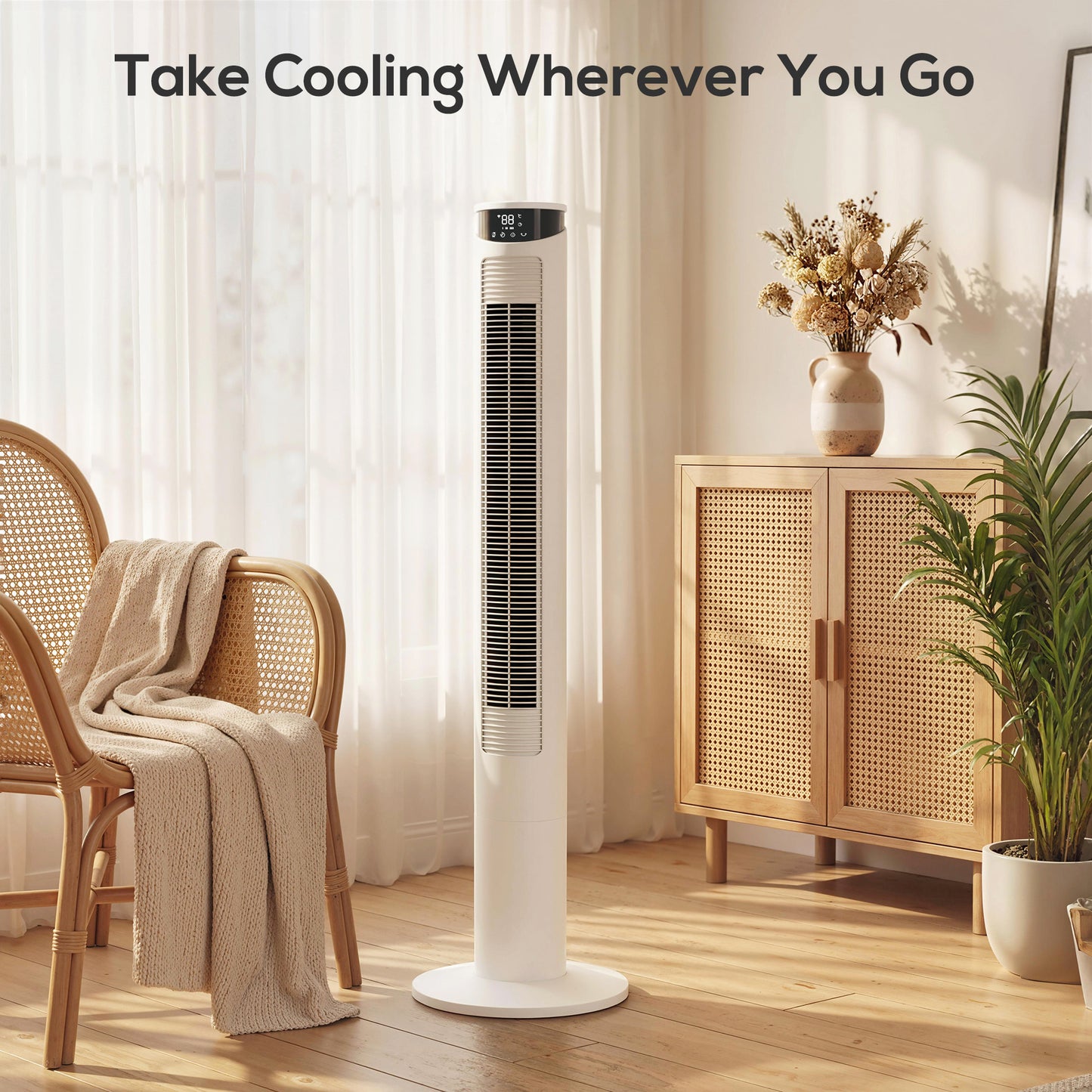 HOMCOM Tower Fan with WiFi Control Standing Floor Fan with Remote Control 116 cm White