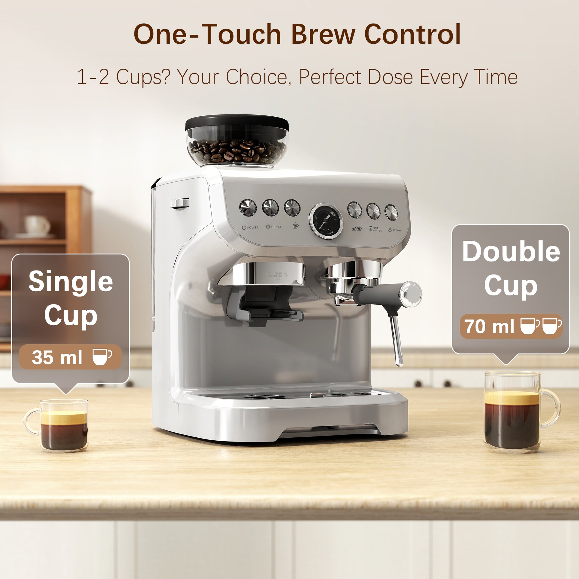 HOMCOM 15 Bar Coffee Machine with 15 Adjustable Grind Setting, Steamer and Complete Kit - Silver Colour
