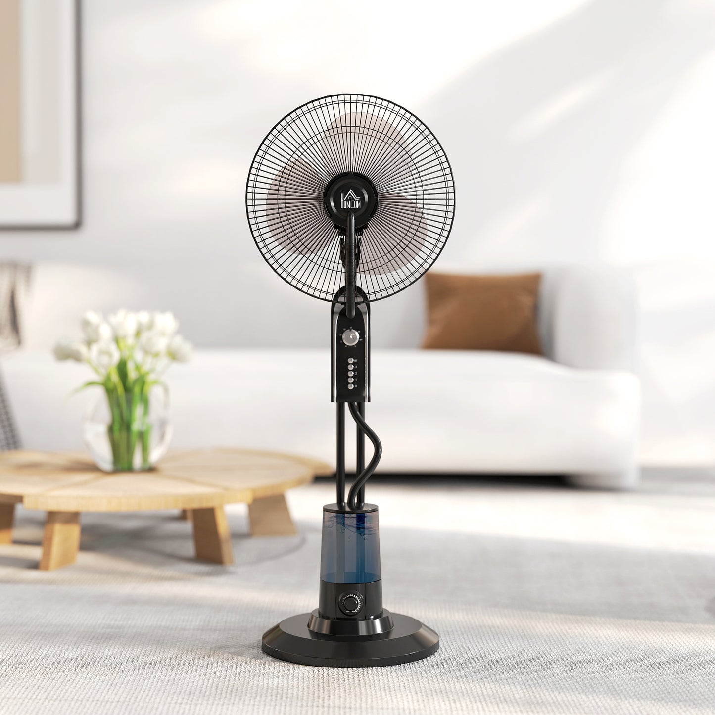 HOMCOM Pedestal Fan with Water Mist Spray, Spray Misting Fan with 70° Oscillation, Tilt Head, 3 Speeds, 3 Modes, Adjustable Mist, 3.2L Water Tank, for Home, 120 cm
