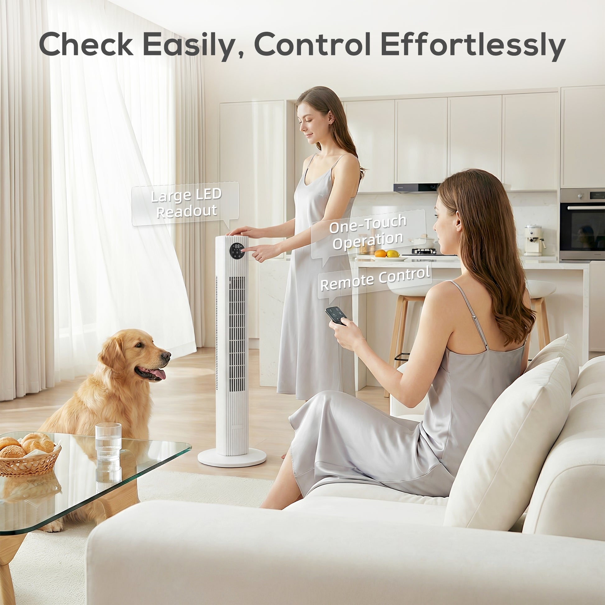 HOMCOM 28dB Tower Fan for Bedroom, 36 inch, 8 m/s Velocity Standing Cooling Fan with 80° Oscillating, BLDC Motor, 12 Speeds, LED Display, 4 Modes, 12H Timer, Remote Control, White