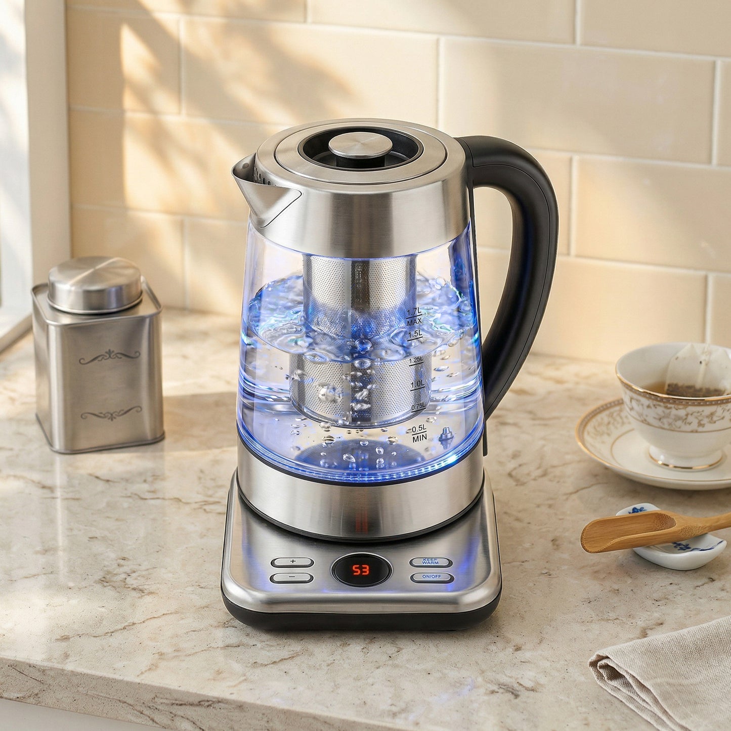 HOMCOM Electric Kettle, 1.7L Fast Boil 3KW Water Kettle with UK Strix Thermostat, Tea Infuser, Keep Warm Function