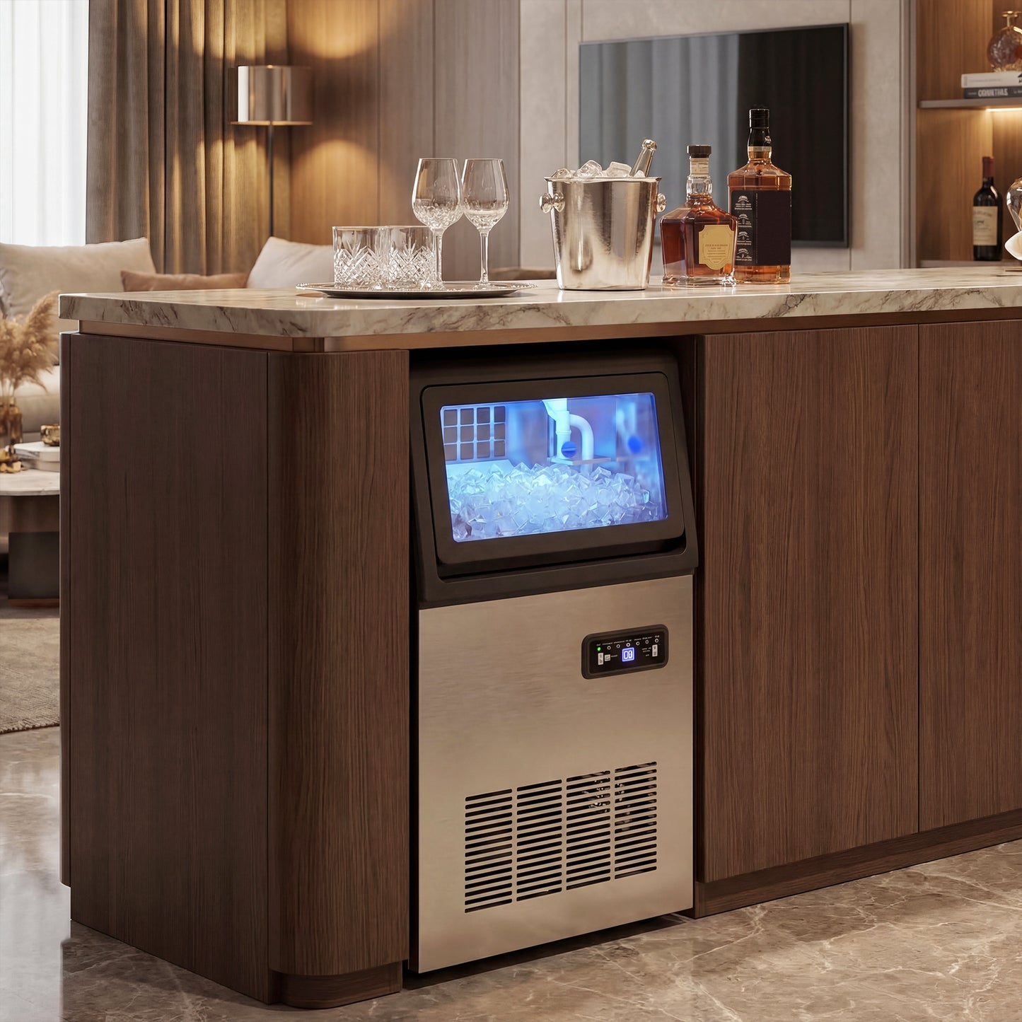 HOMCOM Commercial Ice Maker Machine, 36kg/24H Stainless Steel Under Counter or Freestanding Ice Machine, Silver