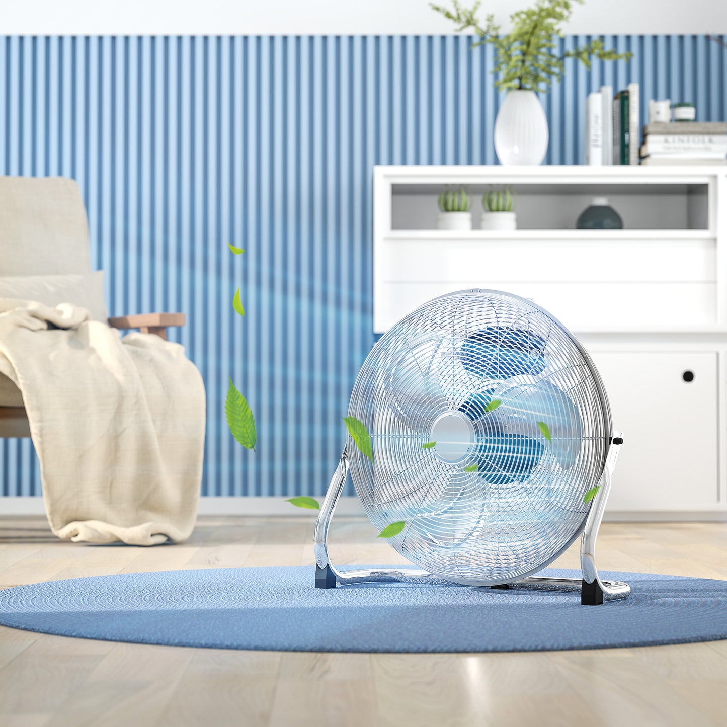 HOMCOM 18" Chrome Metal Floor Fan with Tilting, High Velocity, 3 Speed, Portable Gym Fan for Home Office, Silver