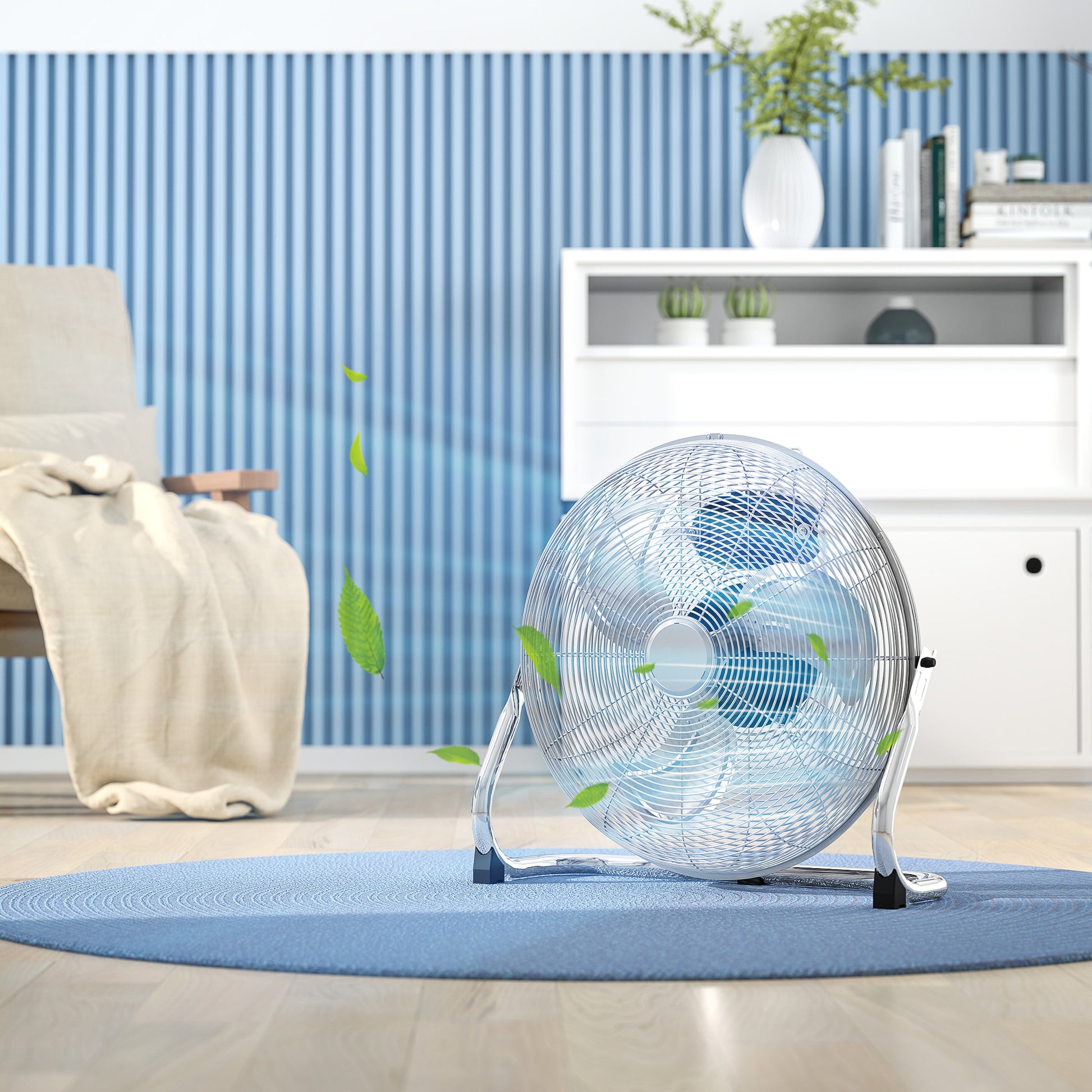 HOMCOM 18" Chrome Metal Floor Fan with Tilting, High Velocity, 3 Speed, Portable Gym Fan for Home Office, Silver