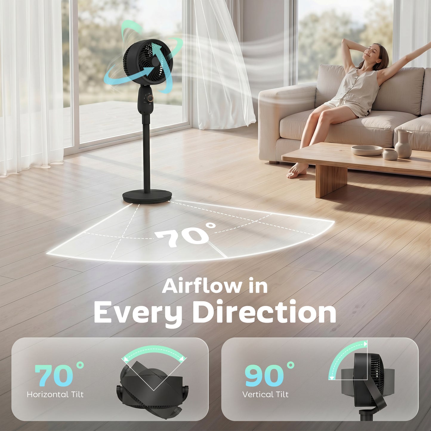 HOMCOM Pedestal Fan, Powerful Air Circulator, 36 Inch Floor Standing Fan with 3 Speed Settings, 70° Oscillating for Bedroom, Home and Office, Black